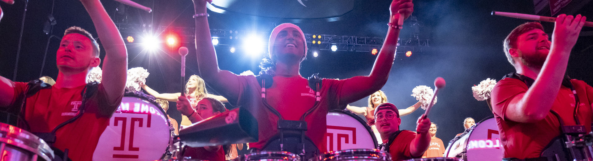 Temple University Marching Band Drum Line performing in the Liacouras Center